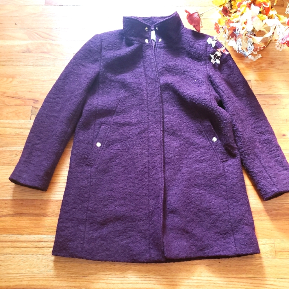 LOFT Women’s Burgundy Large Wool Blend Mock Neck Long Coat Golden Hardware
